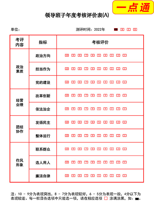 領導班子年度考核測評表